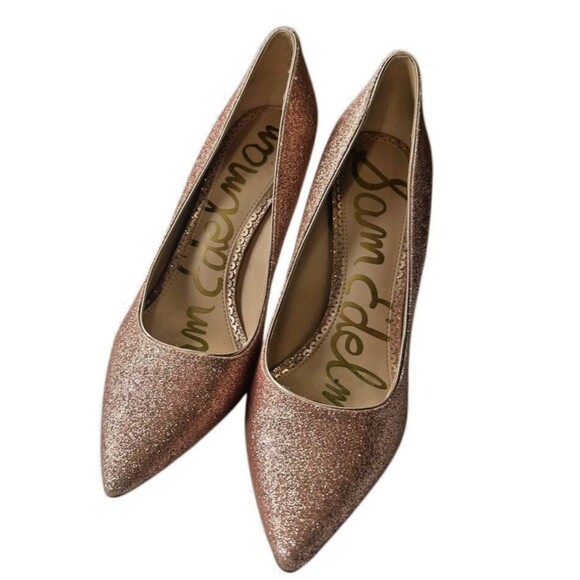 Sam Edelman Rose Gold Glittery Hazel Pumps Pointed Toe Stiletto Heels Size 7 - Picture 2 of 11